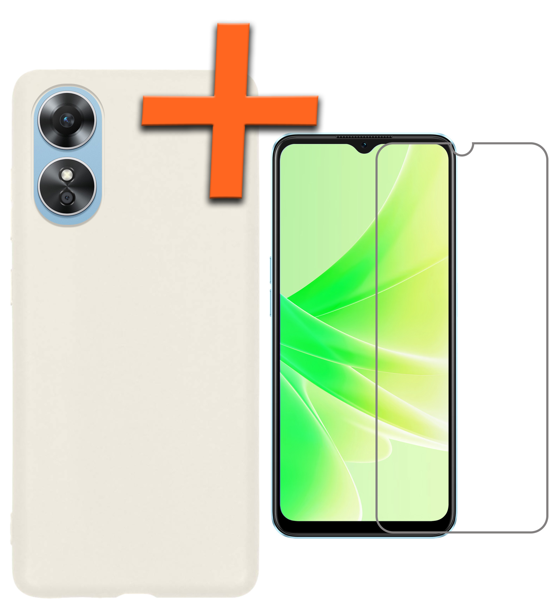 Nomfy Hoesje Geschikt voor OPPO A17 Hoesje Siliconen Cover Case Met Screenprotector - Hoes Geschikt voor OPPO A17 Hoes Back Case - Wit