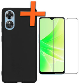 Nomfy Nomfy OPPO A17 Hoesje Siliconen Met Screenprotector - Zwart