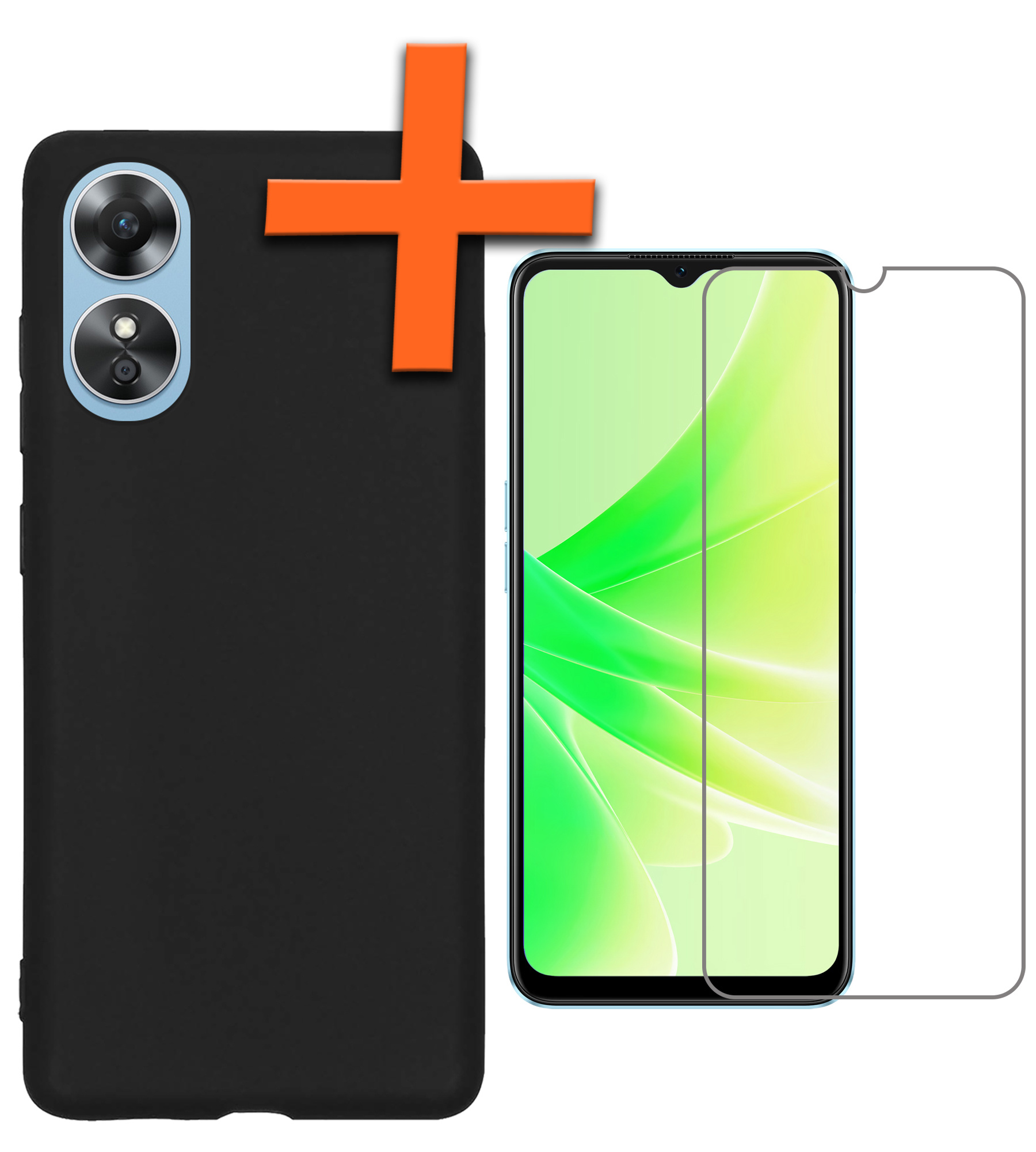 Nomfy Hoesje Geschikt voor OPPO A17 Hoesje Siliconen Cover Case Met Screenprotector - Hoes Geschikt voor OPPO A17 Hoes Back Case - Zwart