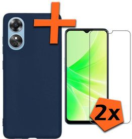 Nomfy Nomfy OPPO A17 Hoesje Siliconen Met 2x Screenprotector - Donkerblauw