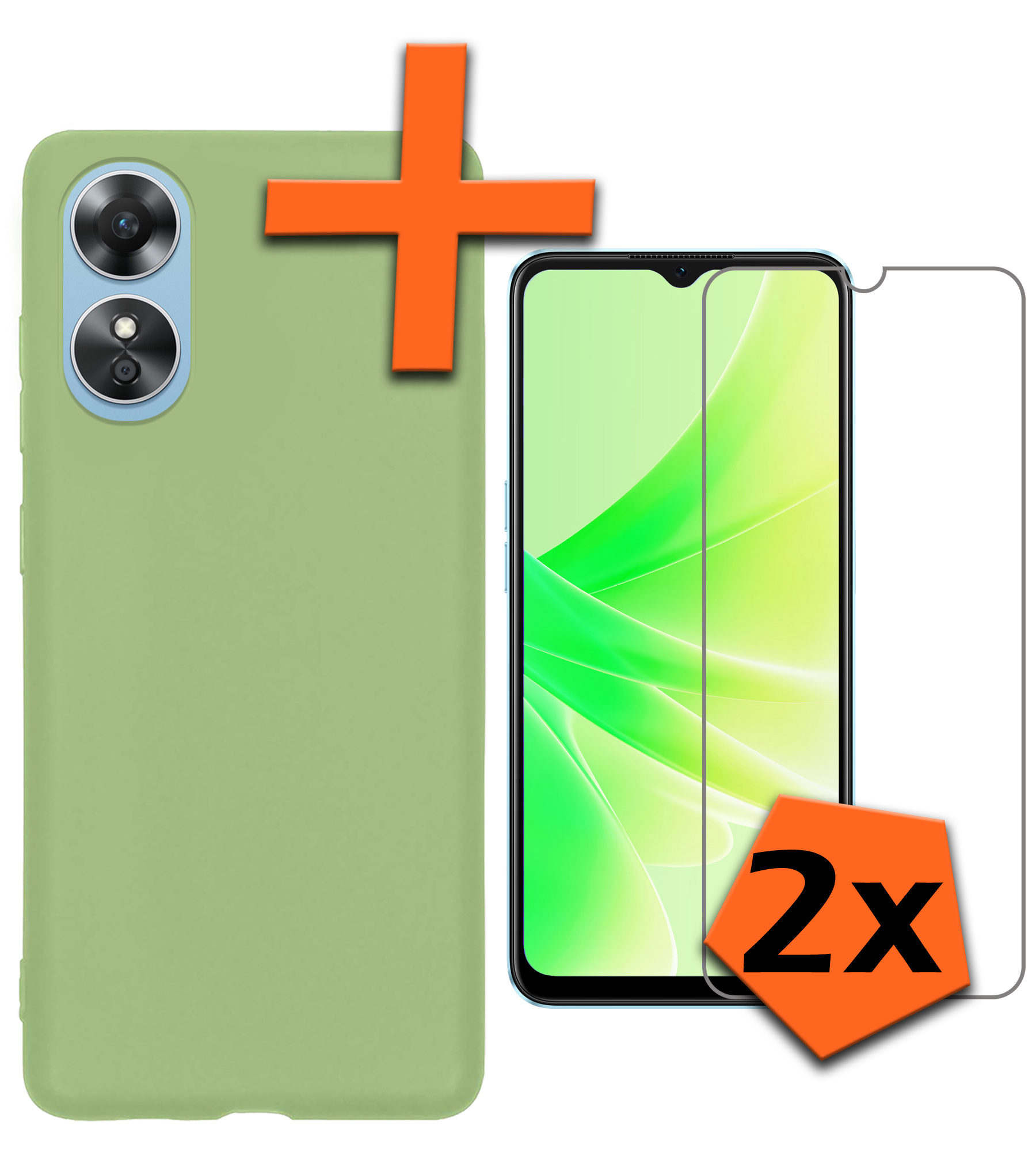 Nomfy OPPO A17 Hoesje Siliconen Case Back Cover Met 2x Screenprotector - OPPO A17 Hoes Cover Silicone - Groen