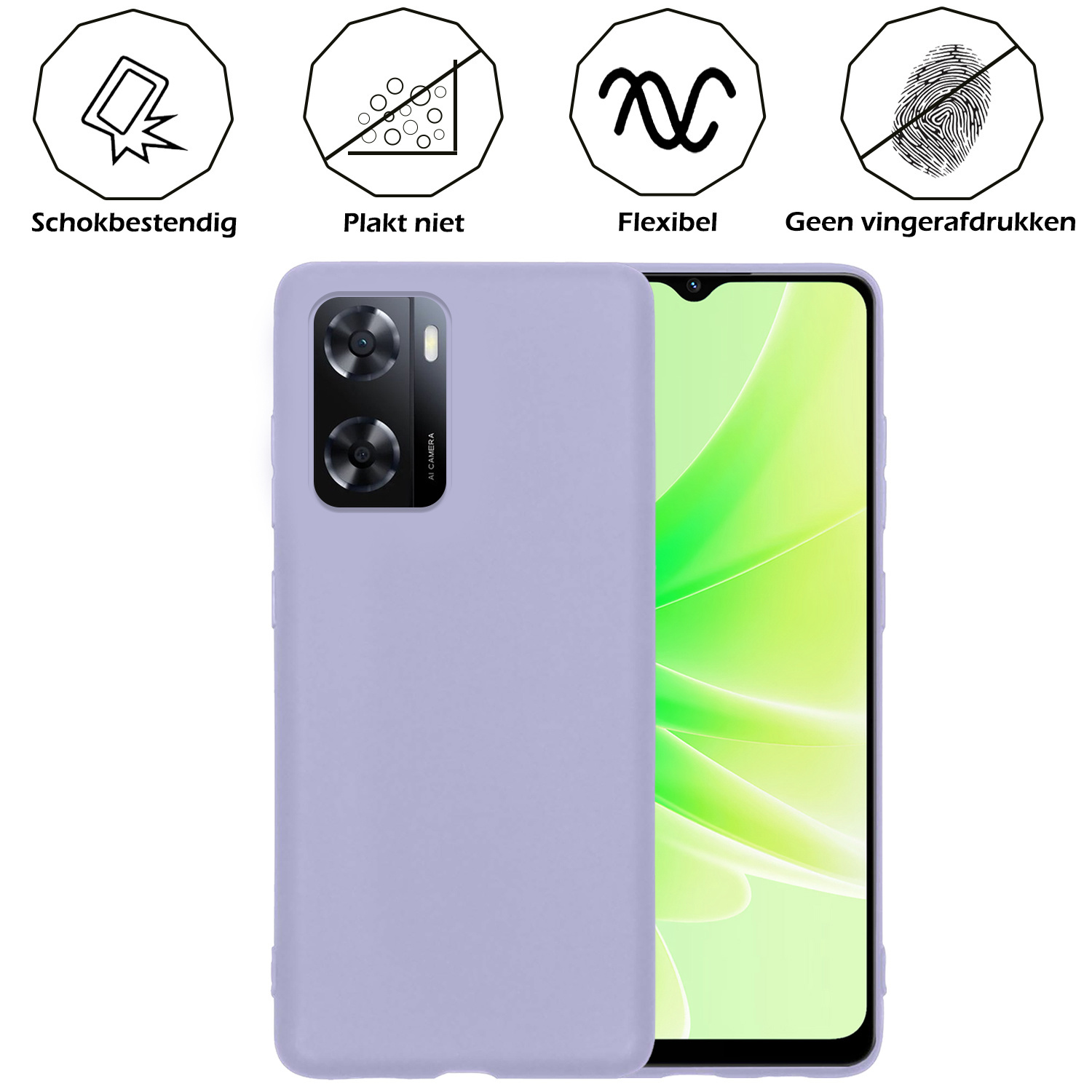 Nomfy Hoesje Geschikt voor OPPO A57 Hoesje Siliconen Cover Case Met Screenprotector - Hoes Geschikt voor OPPO A57 Hoes Back Case - Lila