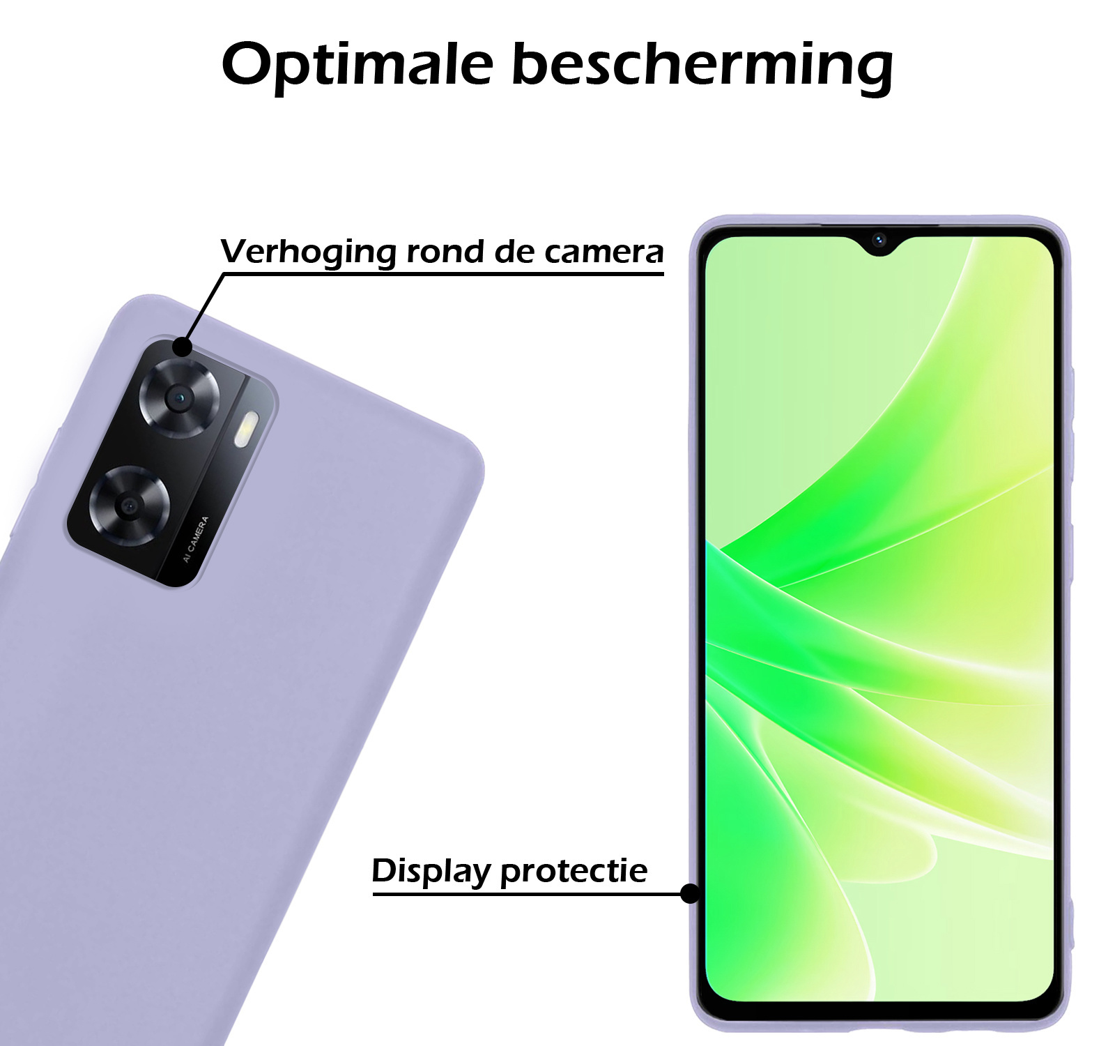 Nomfy Hoesje Geschikt voor OPPO A57 Hoesje Siliconen Cover Case Met Screenprotector - Hoes Geschikt voor OPPO A57 Hoes Back Case - Lila