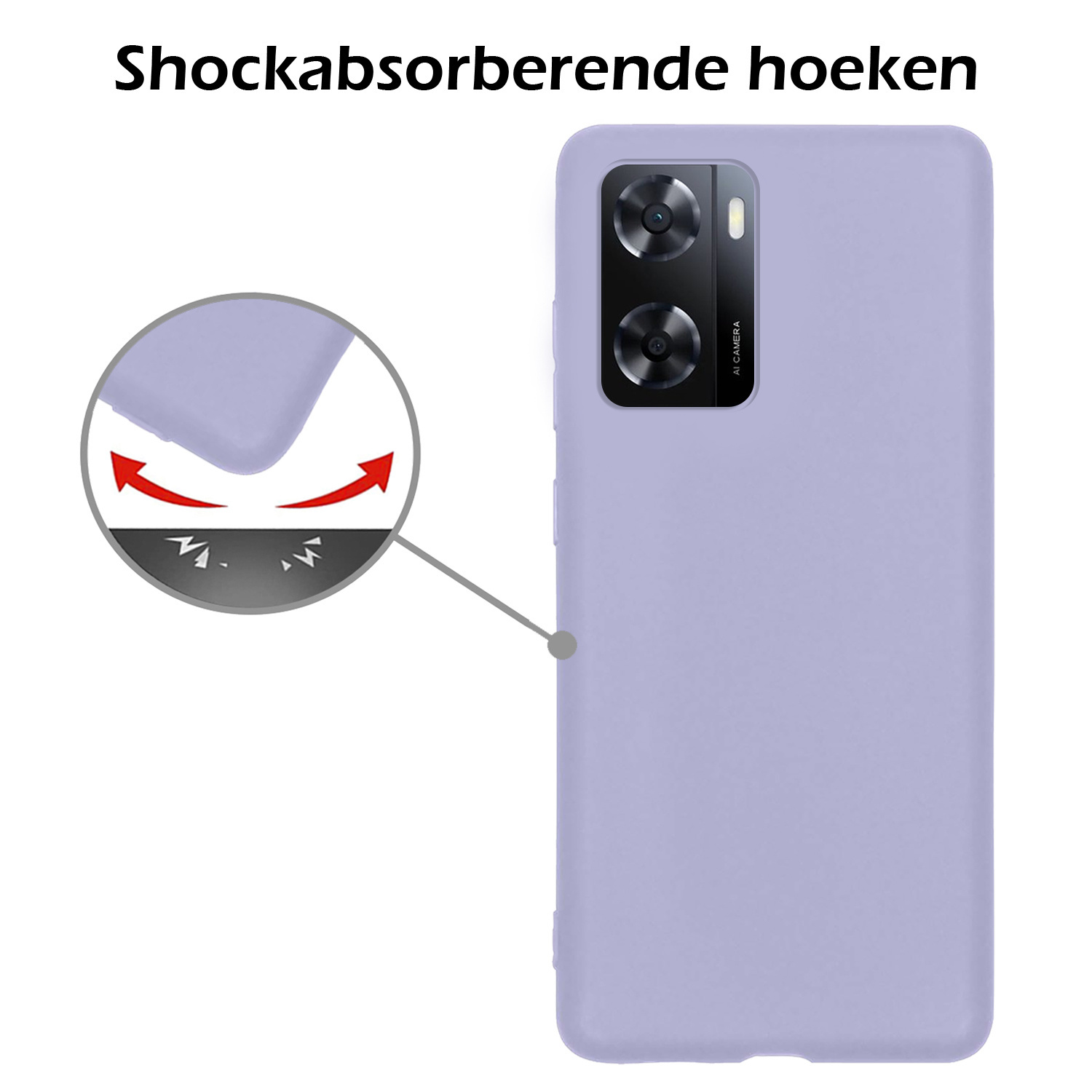 Nomfy Hoesje Geschikt voor OPPO A57 Hoesje Siliconen Cover Case Met Screenprotector - Hoes Geschikt voor OPPO A57 Hoes Back Case - Lila