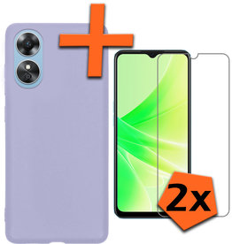 Nomfy Nomfy OPPO A17 Hoesje Siliconen Met 2x Screenprotector - Lila