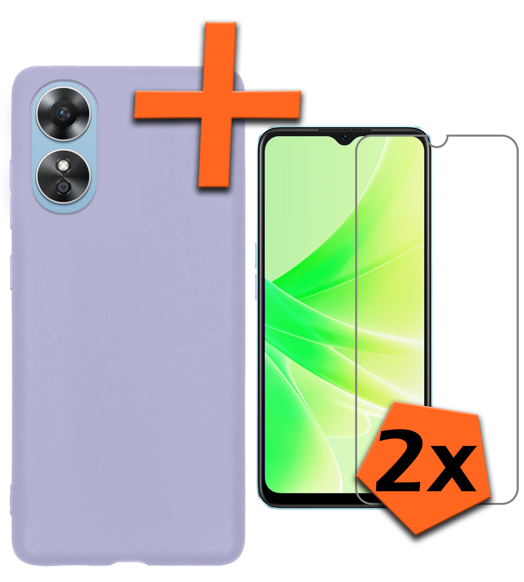Nomfy Hoesje Geschikt voor OPPO A17 Hoesje Siliconen Cover Case Met 2x Screenprotector - Hoes Geschikt voor OPPO A17 Hoes Back Case - Lila