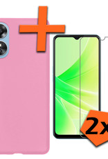 Nomfy Hoesje Geschikt voor OPPO A17 Hoesje Siliconen Cover Case Met 2x Screenprotector - Hoes Geschikt voor OPPO A17 Hoes Back Case - Lichtroze