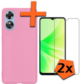 Nomfy Nomfy OPPO A17 Hoesje Siliconen Met 2x Screenprotector - Lichtroze