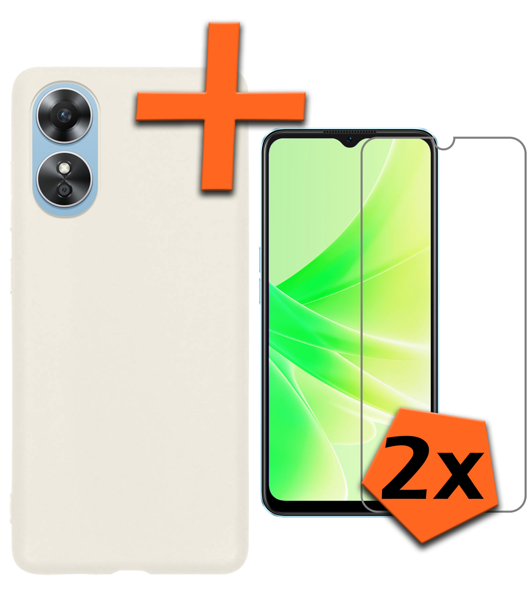 Nomfy Hoesje Geschikt voor OPPO A17 Hoesje Siliconen Cover Case Met 2x Screenprotector - Hoes Geschikt voor OPPO A17 Hoes Back Case - Wit