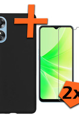 Nomfy Hoesje Geschikt voor OPPO A17 Hoesje Siliconen Cover Case Met 2x Screenprotector - Hoes Geschikt voor OPPO A17 Hoes Back Case - Zwart