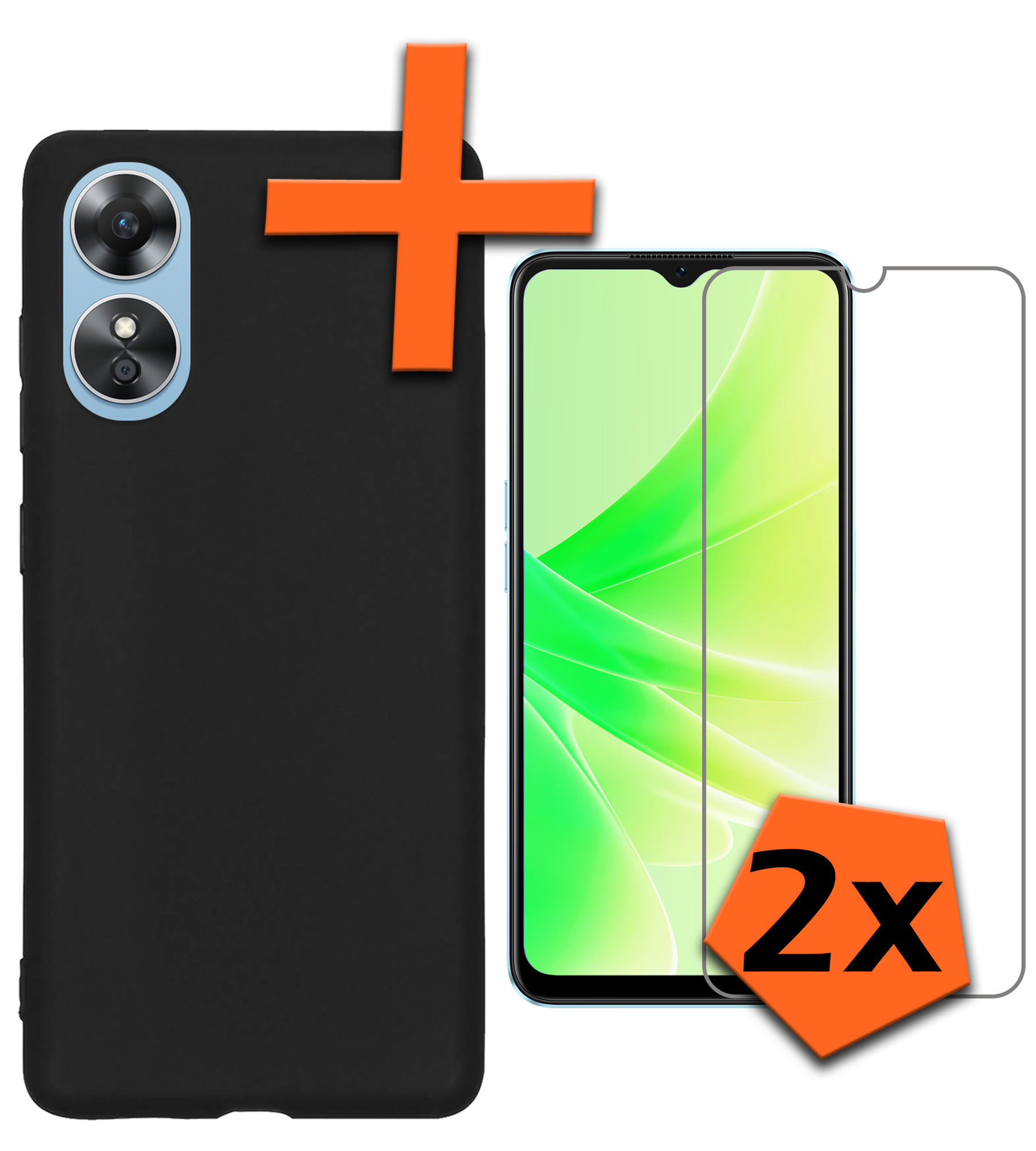 Nomfy Hoesje Geschikt voor OPPO A17 Hoesje Siliconen Cover Case Met 2x Screenprotector - Hoes Geschikt voor OPPO A17 Hoes Back Case - Zwart