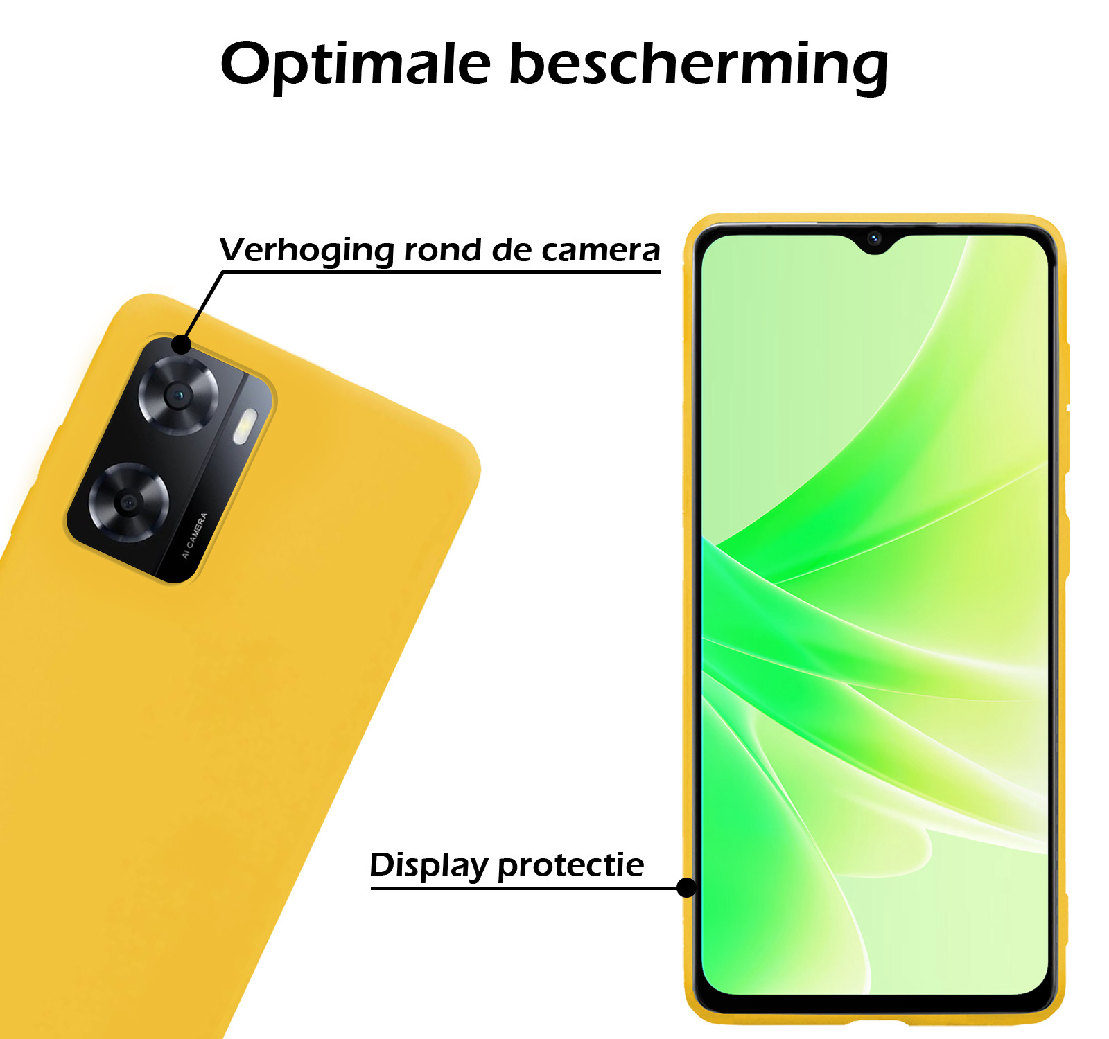 Nomfy Hoesje Geschikt voor OPPO A57 Hoesje Siliconen Cover Case Met 2x Screenprotector - Hoes Geschikt voor OPPO A57 Hoes Back Case - Geel