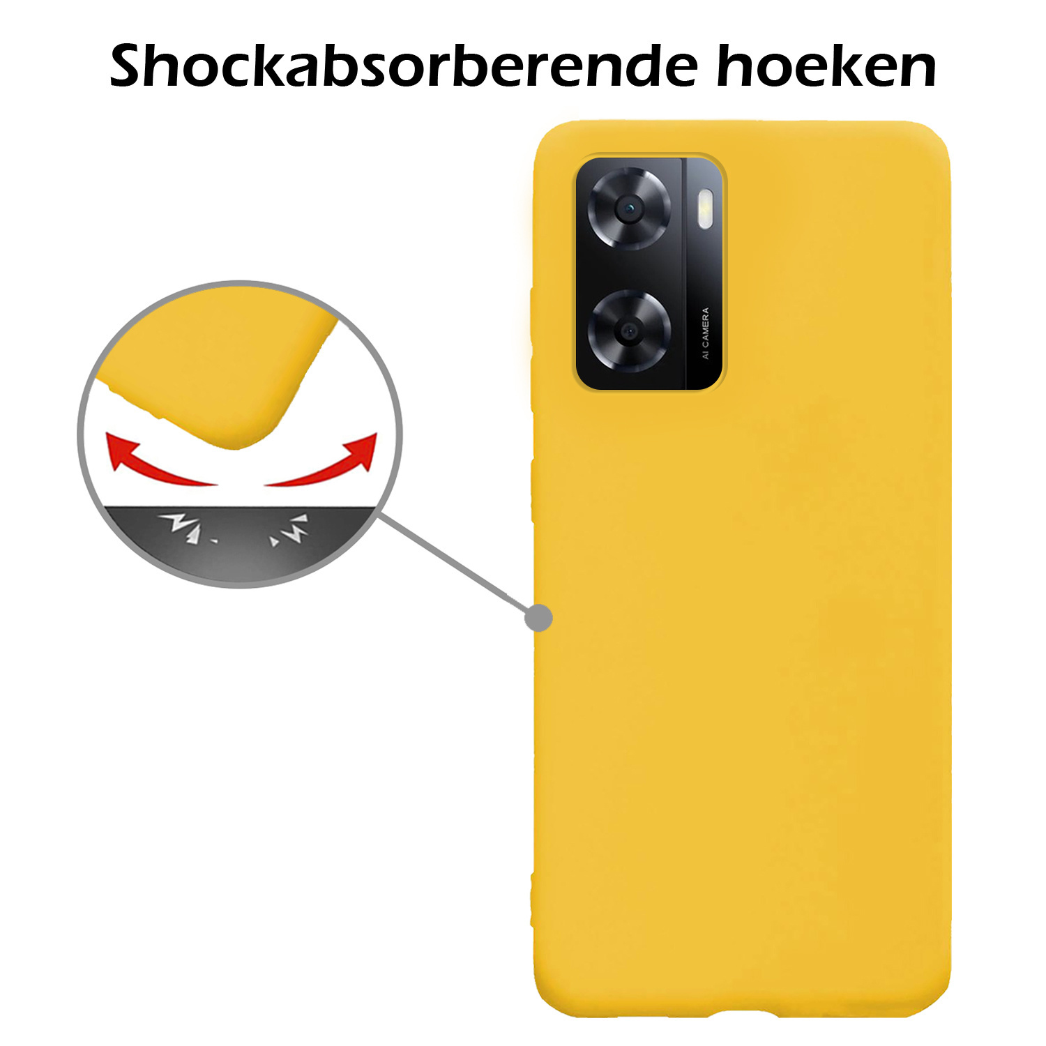 Nomfy Hoesje Geschikt voor OPPO A57 Hoesje Siliconen Cover Case Met 2x Screenprotector - Hoes Geschikt voor OPPO A57 Hoes Back Case - Geel