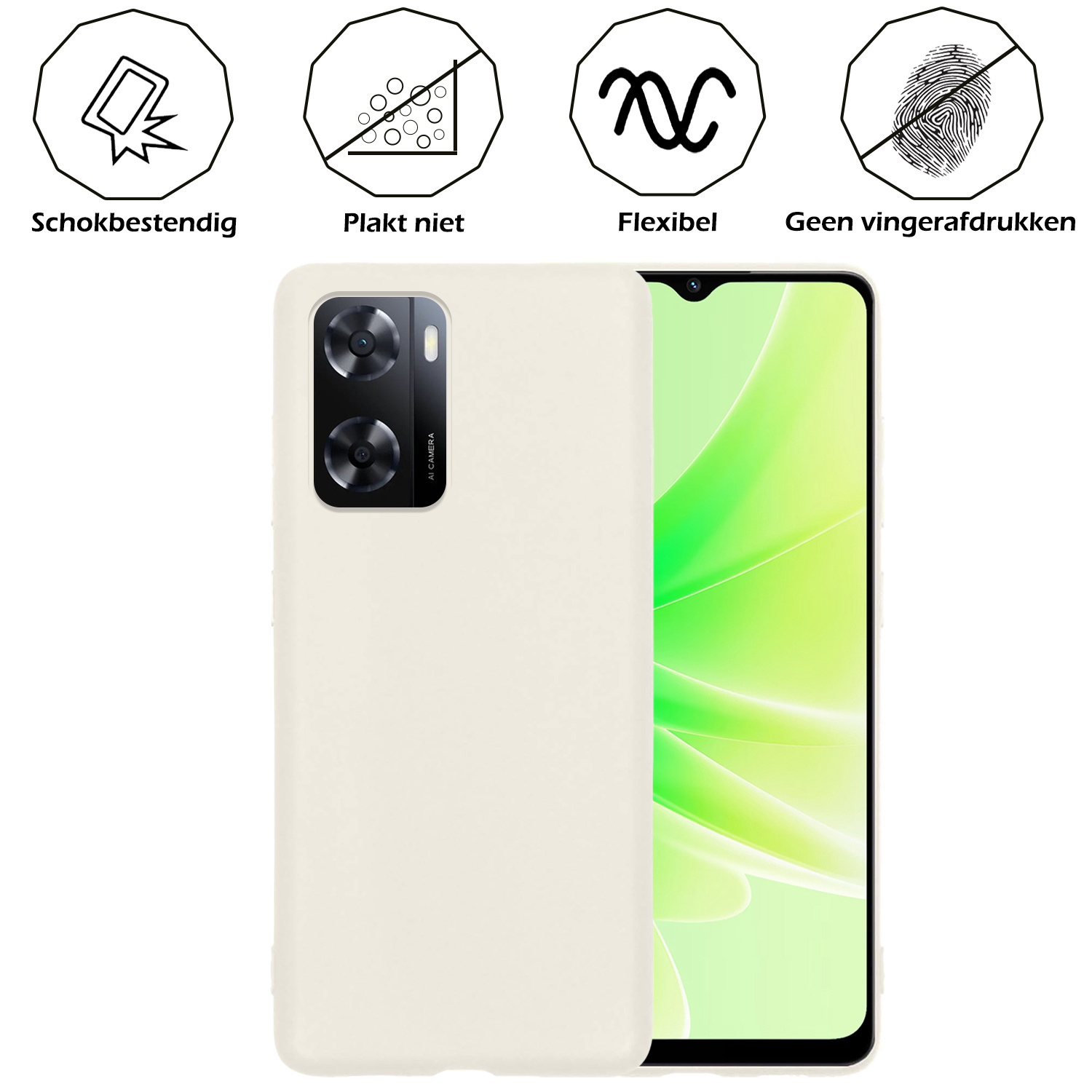 Nomfy Hoesje Geschikt voor OPPO A57 Hoesje Siliconen Cover Case Met 2x Screenprotector - Hoes Geschikt voor OPPO A57 Hoes Back Case - Wit
