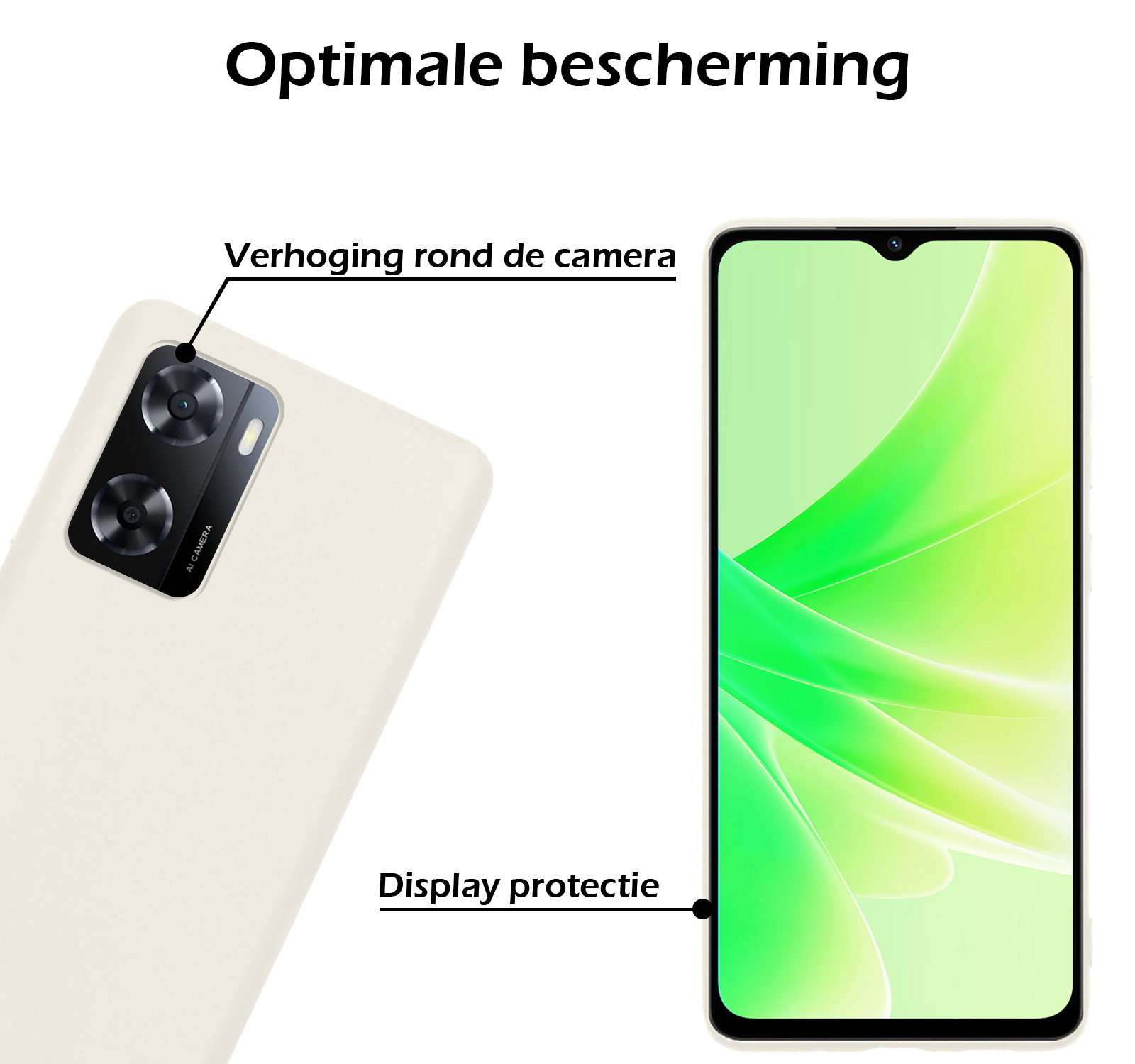 Nomfy Hoesje Geschikt voor OPPO A57 Hoesje Siliconen Cover Case Met 2x Screenprotector - Hoes Geschikt voor OPPO A57 Hoes Back Case - Wit