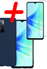 BASEY. Hoes Geschikt voor OPPO A57 Hoesje Siliconen Back Cover Case Met Screenprotector - Hoesje Geschikt voor OPPO A57 Hoes Cover Hoesje - Donkerblauw