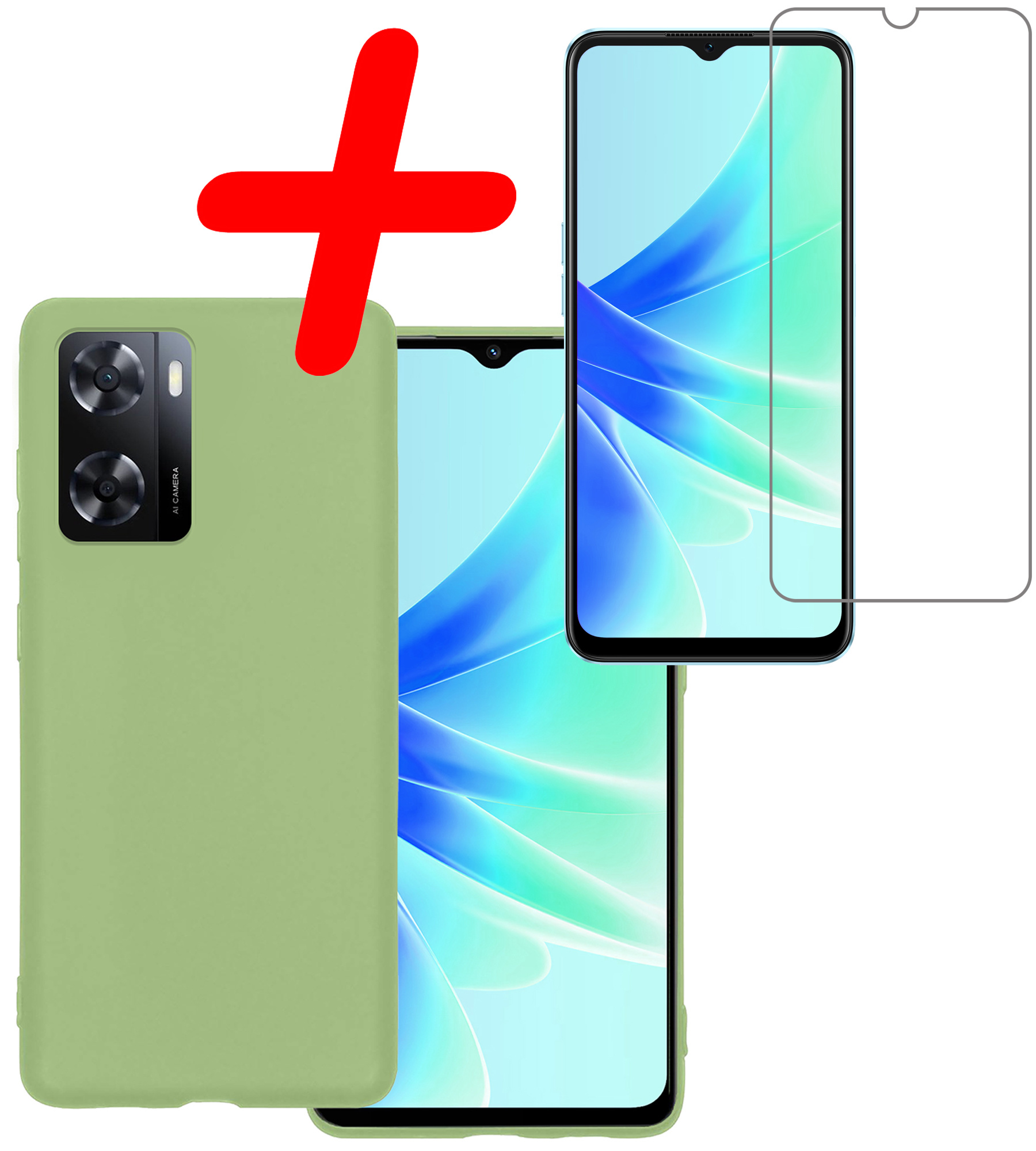 BASEY. Hoes Geschikt voor OPPO A57 Hoesje Siliconen Back Cover Case Met Screenprotector - Hoesje Geschikt voor OPPO A57 Hoes Cover Hoesje - Groen