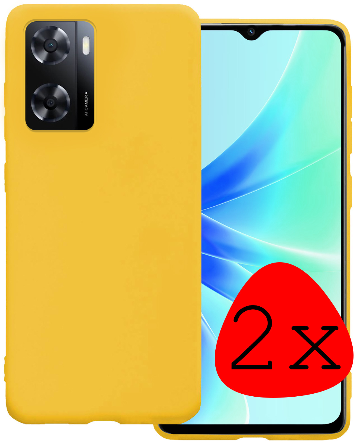 BASEY. Hoes Geschikt voor OPPO A57s Hoesje Siliconen Back Cover Case - Hoesje Geschikt voor OPPO A57s Hoes Cover Hoesje - Geel - 2 Stuks