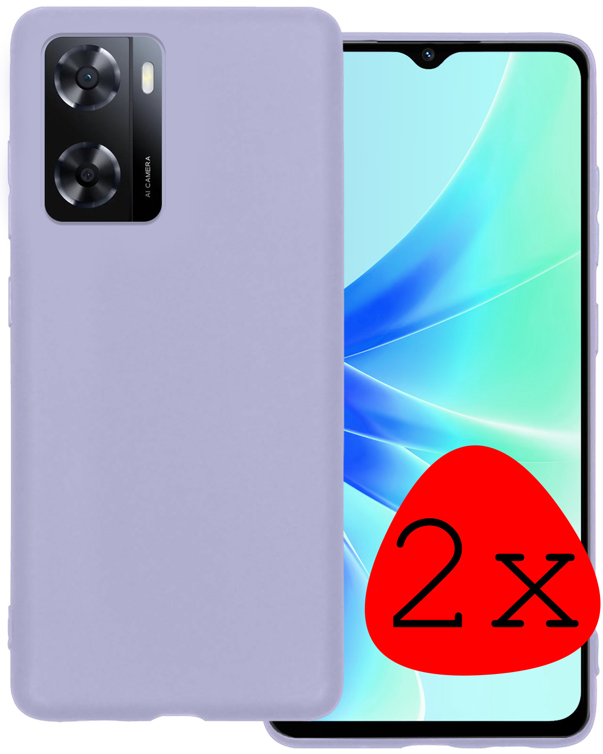 BASEY. Hoes Geschikt voor OPPO A57s Hoesje Siliconen Back Cover Case - Hoesje Geschikt voor OPPO A57s Hoes Cover Hoesje - Lila - 2 Stuks