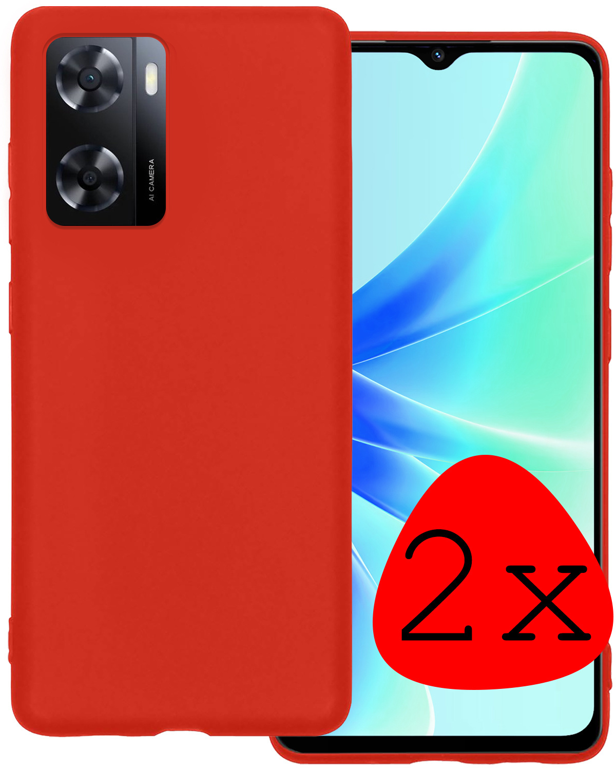 BASEY. Hoes Geschikt voor OPPO A57s Hoesje Siliconen Back Cover Case - Hoesje Geschikt voor OPPO A57s Hoes Cover Hoesje - Rood - 2 Stuks