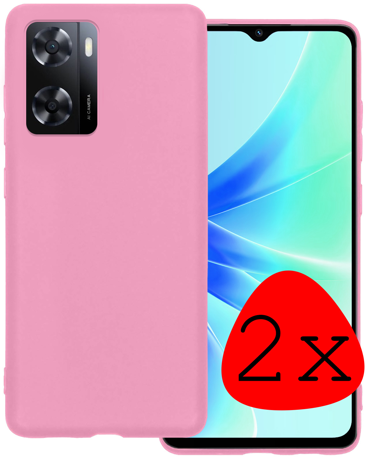 BASEY. Hoes Geschikt voor OPPO A57s Hoesje Siliconen Back Cover Case - Hoesje Geschikt voor OPPO A57s Hoes Cover Hoesje - Lichtroze - 2 Stuks