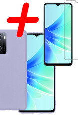 BASEY. Hoes Geschikt voor OPPO A57 Hoesje Siliconen Back Cover Case Met Screenprotector - Hoesje Geschikt voor OPPO A57 Hoes Cover Hoesje - Lila