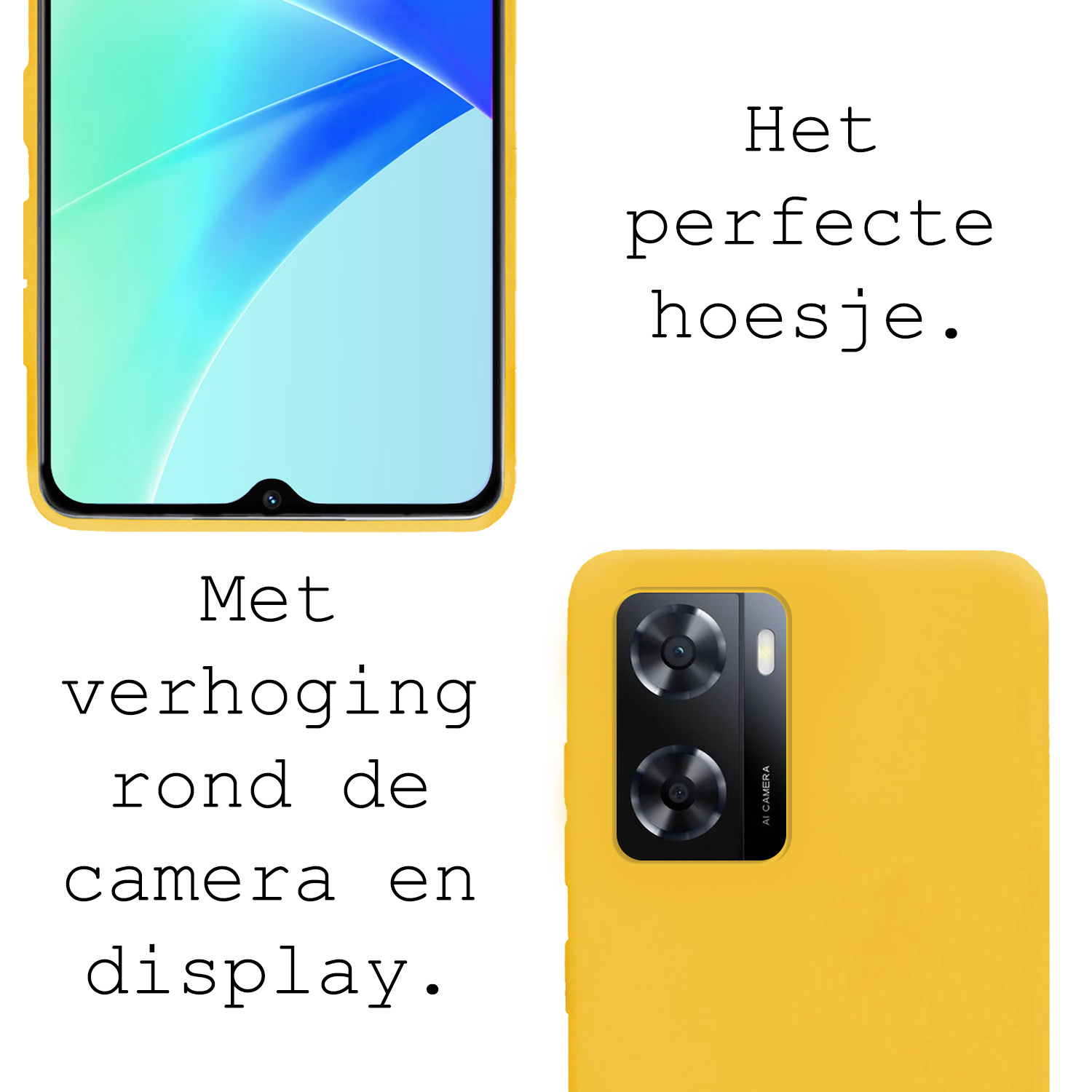 BASEY. Hoes Geschikt voor OPPO A57s Hoesje Siliconen Back Cover Case Met Screenprotector - Hoesje Geschikt voor OPPO A57s Hoes Cover Hoesje - Geel