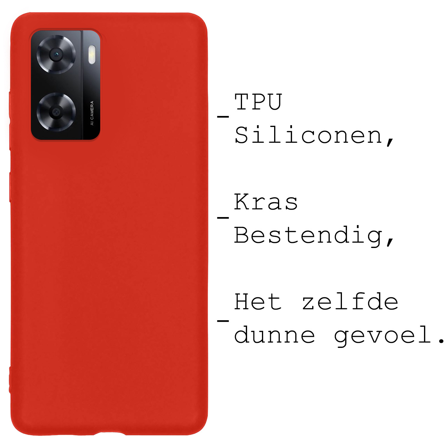 BASEY. Hoes Geschikt voor OPPO A57s Hoesje Siliconen Back Cover Case Met Screenprotector - Hoesje Geschikt voor OPPO A57s Hoes Cover Hoesje - Rood