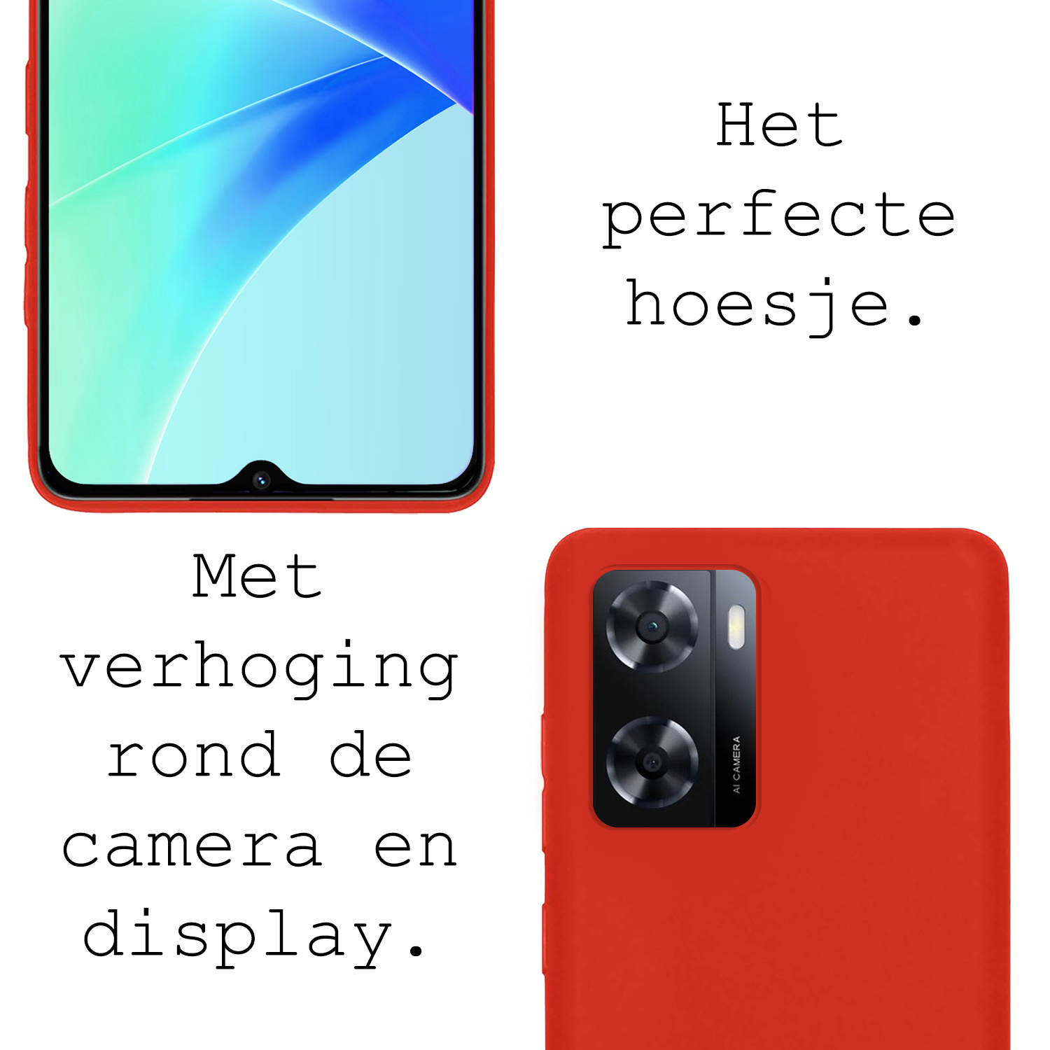 BASEY. Hoes Geschikt voor OPPO A57s Hoesje Siliconen Back Cover Case Met Screenprotector - Hoesje Geschikt voor OPPO A57s Hoes Cover Hoesje - Rood