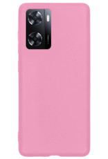 BASEY. Hoes Geschikt voor OPPO A57s Hoesje Siliconen Back Cover Case Met Screenprotector - Hoesje Geschikt voor OPPO A57s Hoes Cover Hoesje - Lichtroze