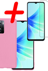 BASEY. Hoes Geschikt voor OPPO A57 Hoesje Siliconen Back Cover Case Met Screenprotector - Hoesje Geschikt voor OPPO A57 Hoes Cover Hoesje - Lichtroze