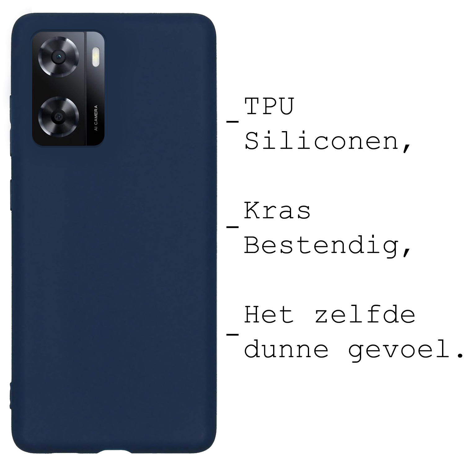 BASEY. Hoes Geschikt voor OPPO A57s Hoesje Siliconen Back Cover Case Met 2x Screenprotector - Hoesje Geschikt voor OPPO A57s Hoes Cover Hoesje - Donkerblauw