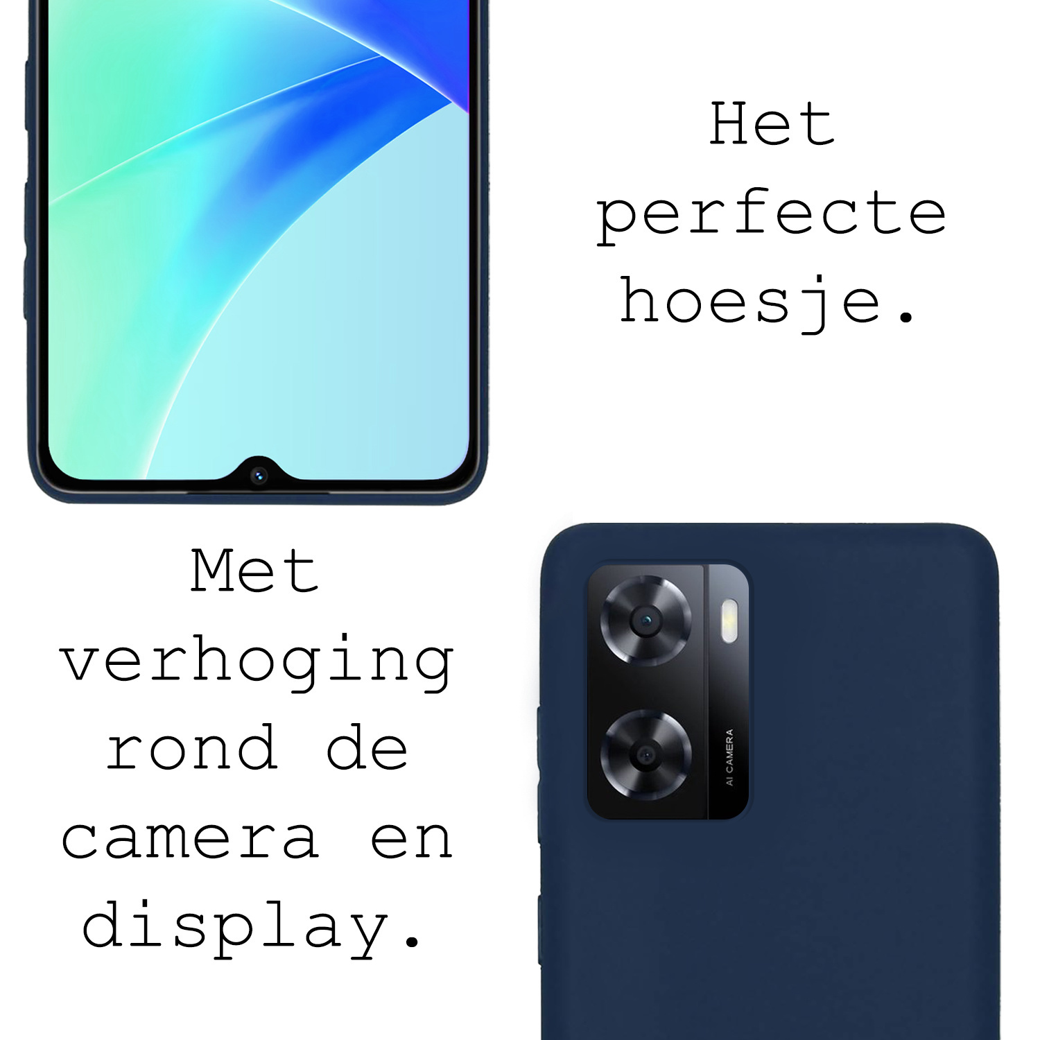 BASEY. Hoes Geschikt voor OPPO A57s Hoesje Siliconen Back Cover Case Met 2x Screenprotector - Hoesje Geschikt voor OPPO A57s Hoes Cover Hoesje - Donkerblauw