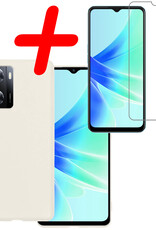 BASEY. Hoes Geschikt voor OPPO A57 Hoesje Siliconen Back Cover Case Met Screenprotector - Hoesje Geschikt voor OPPO A57 Hoes Cover Hoesje - Wit