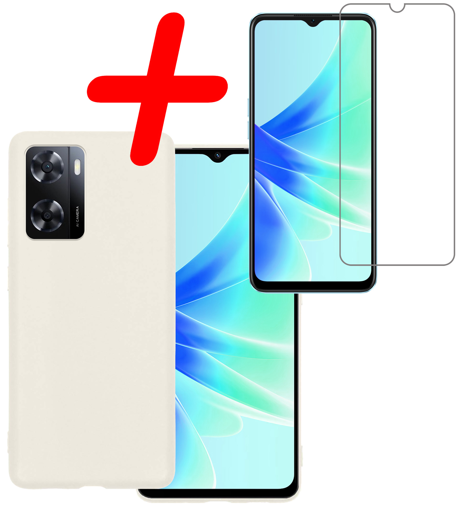 BASEY. Hoes Geschikt voor OPPO A57 Hoesje Siliconen Back Cover Case Met Screenprotector - Hoesje Geschikt voor OPPO A57 Hoes Cover Hoesje - Wit