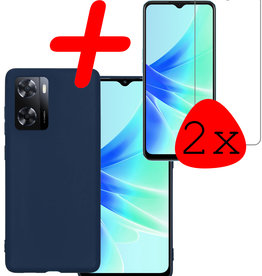 BASEY. BASEY. OPPO A57 Hoesje Siliconen Met 2x Screenprotector - Donkerblauw