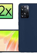 NoXx Hoes Geschikt voor OPPO A57s Hoesje Cover Siliconen Back Case Hoes - Donkerblauw - 2x