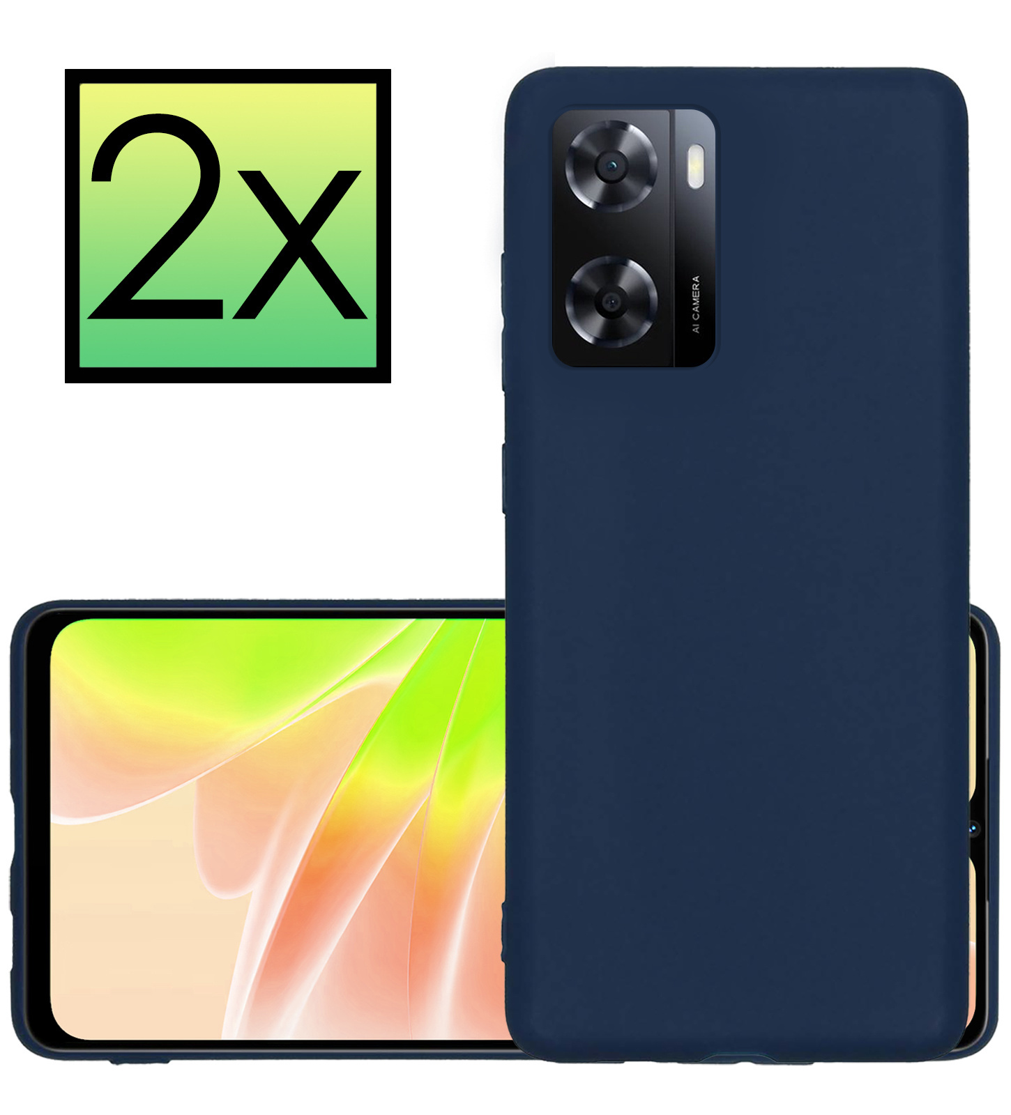 NoXx Hoes Geschikt voor OPPO A57s Hoesje Cover Siliconen Back Case Hoes - Donkerblauw - 2x