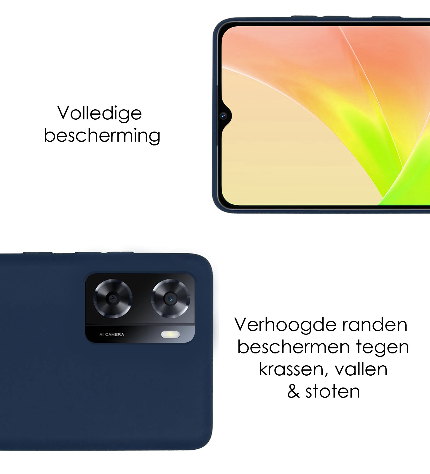 NoXx Hoes Geschikt voor OPPO A57s Hoesje Cover Siliconen Back Case Hoes - Donkerblauw - 2x