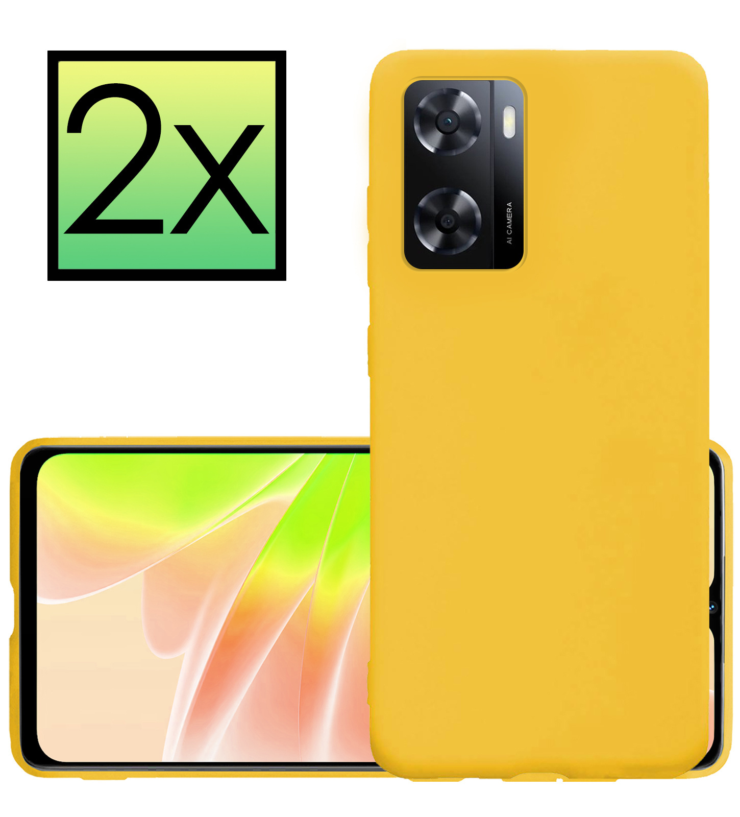 NoXx Hoes Geschikt voor OPPO A57s Hoesje Cover Siliconen Back Case Hoes - Geel - 2x