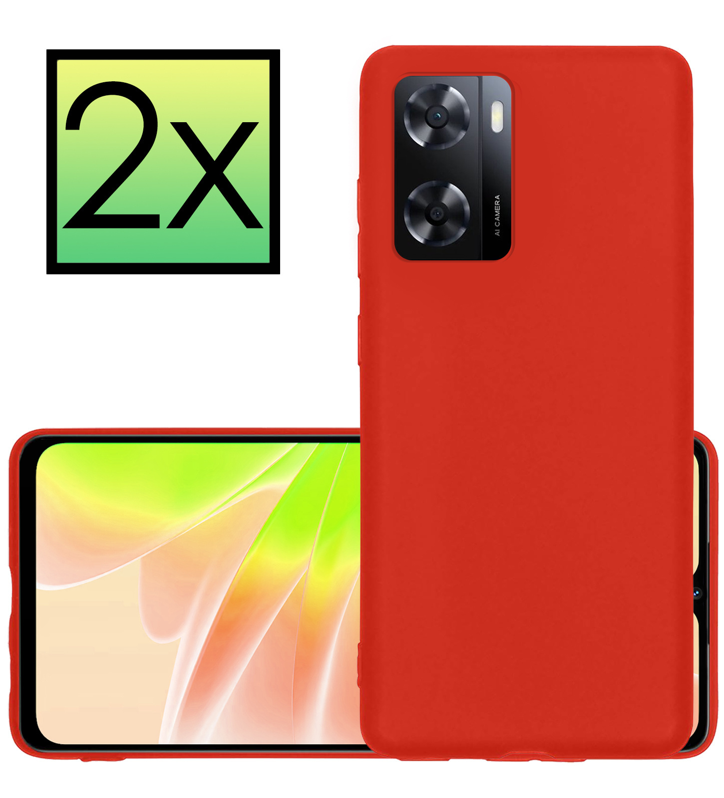 NoXx Hoes Geschikt voor OPPO A57s Hoesje Cover Siliconen Back Case Hoes - Rood - 2x