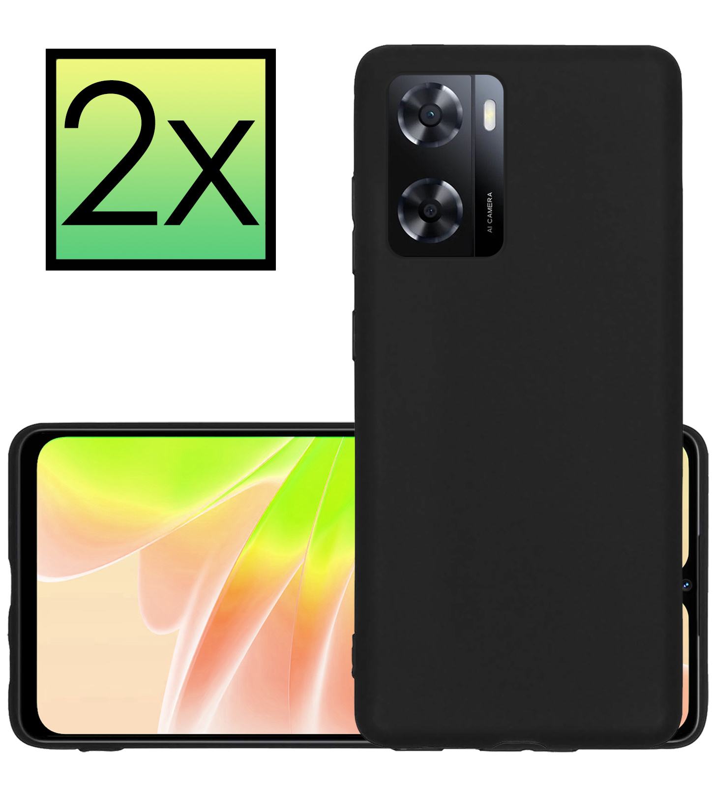 NoXx Hoes Geschikt voor OPPO A57s Hoesje Cover Siliconen Back Case Hoes - Zwart - 2x
