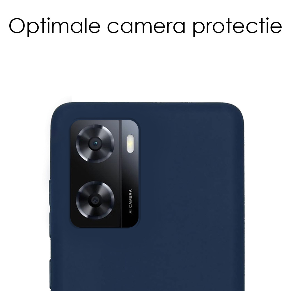 NoXx Hoes Geschikt voor OPPO A57s Hoesje Cover Siliconen Back Case Hoes Met Screenprotector - Donkerblauw