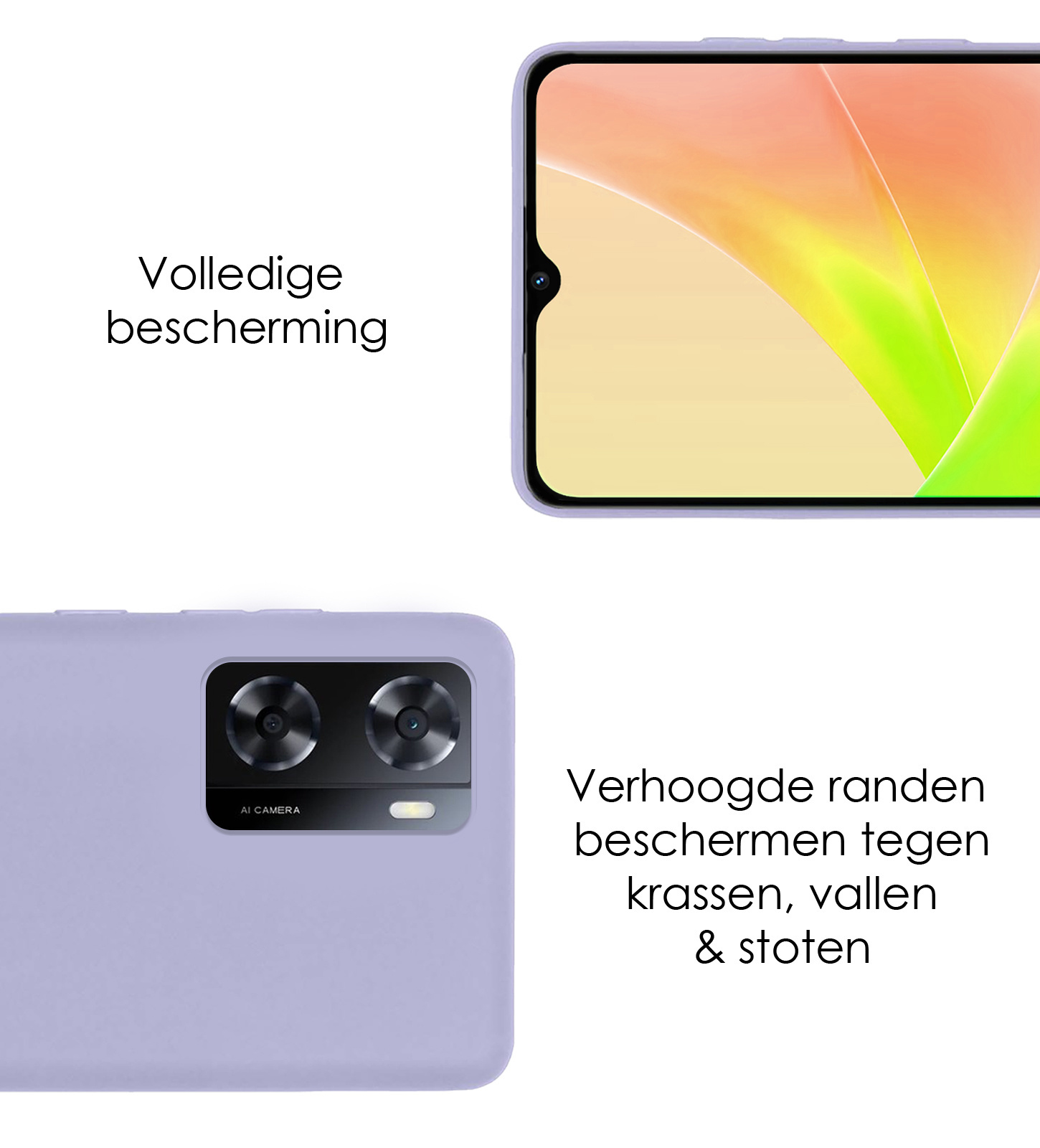 NoXx Hoes Geschikt voor OPPO A57s Hoesje Cover Siliconen Back Case Hoes Met Screenprotector - Lila