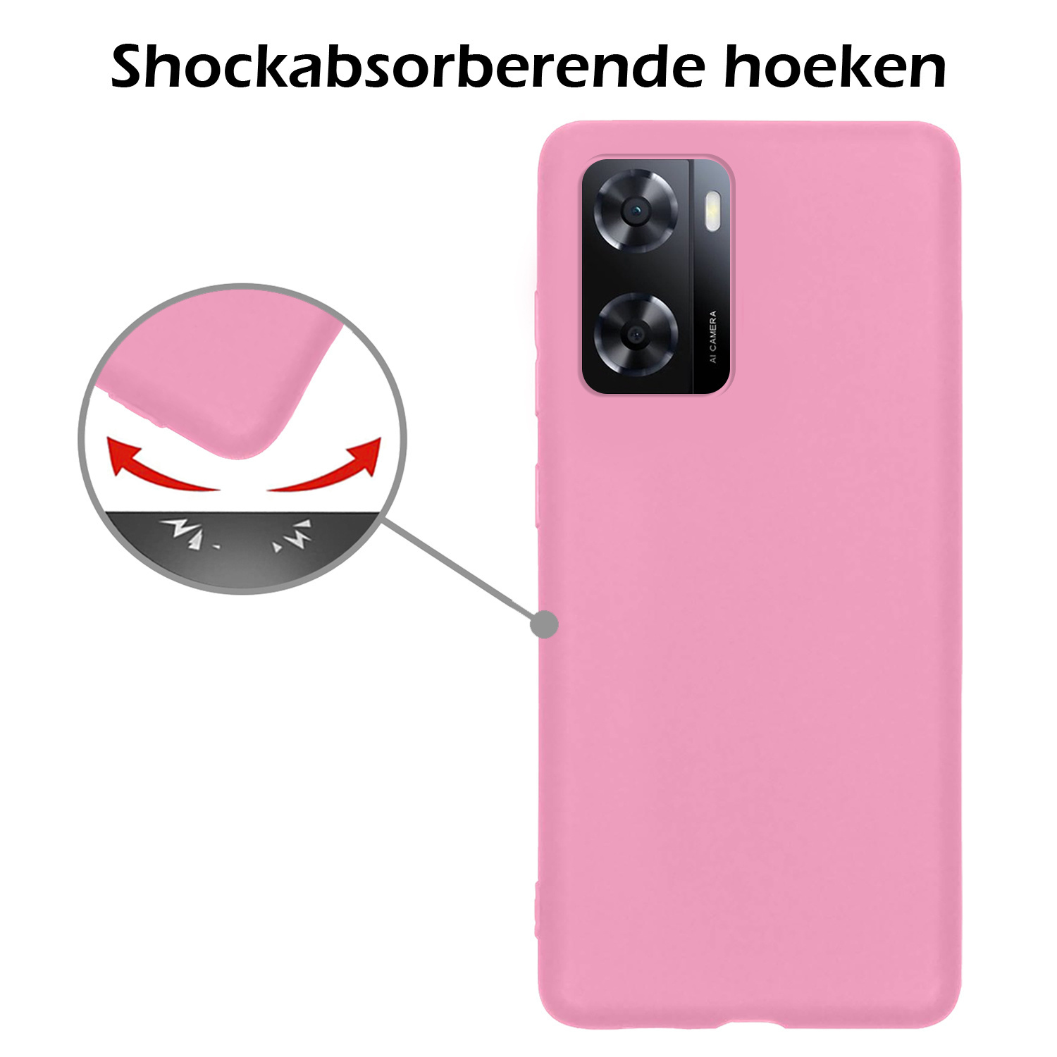 Nomfy Hoesje Geschikt voor OPPO A57s Hoesje Siliconen Cover Case - Hoes Geschikt voor OPPO A57s Hoes Back Case - Lichtroze