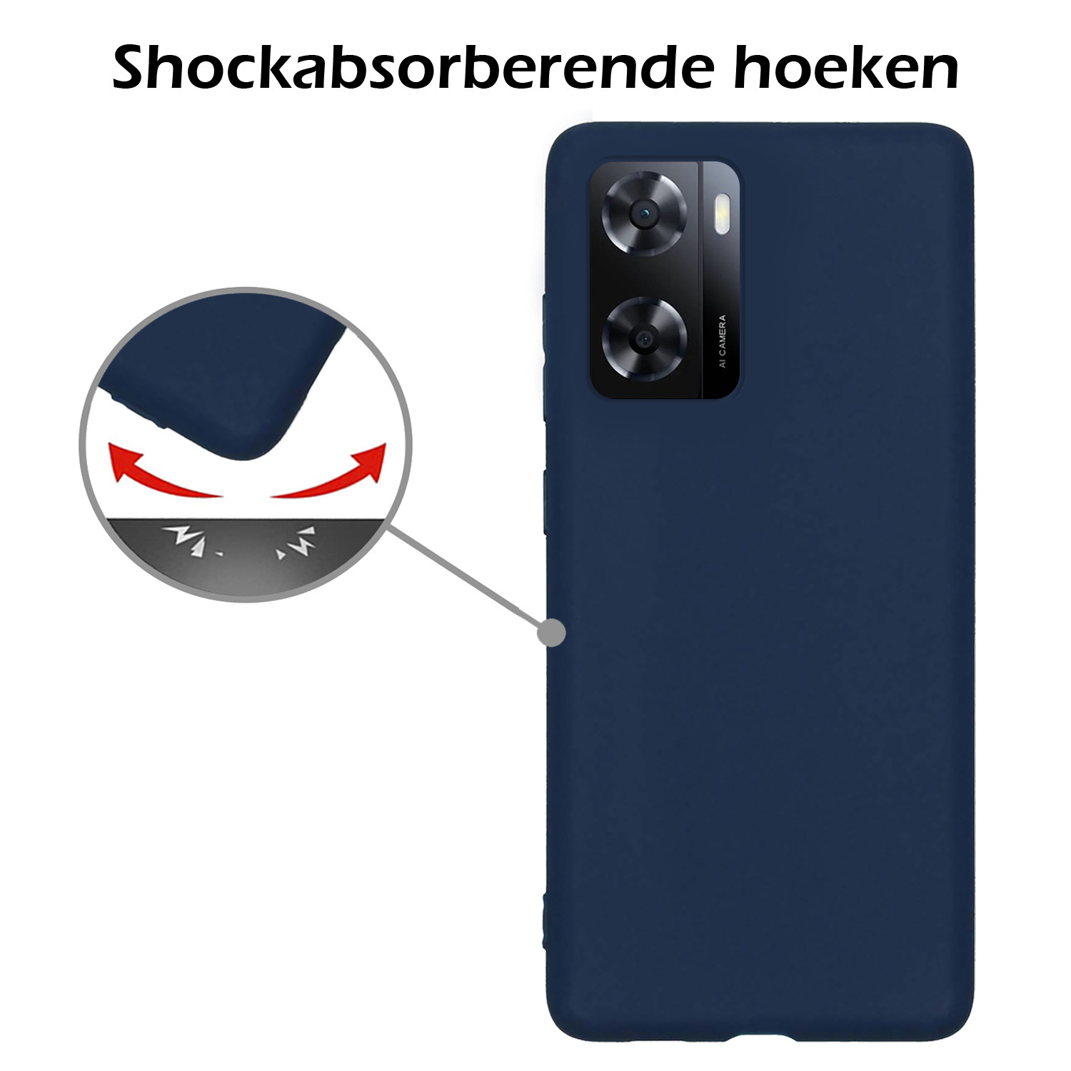 Nomfy Hoesje Geschikt voor OPPO A57s Hoesje Siliconen Cover Case - Hoes Geschikt voor OPPO A57s Hoes Back Case - 2-PACK - Donkerblauw