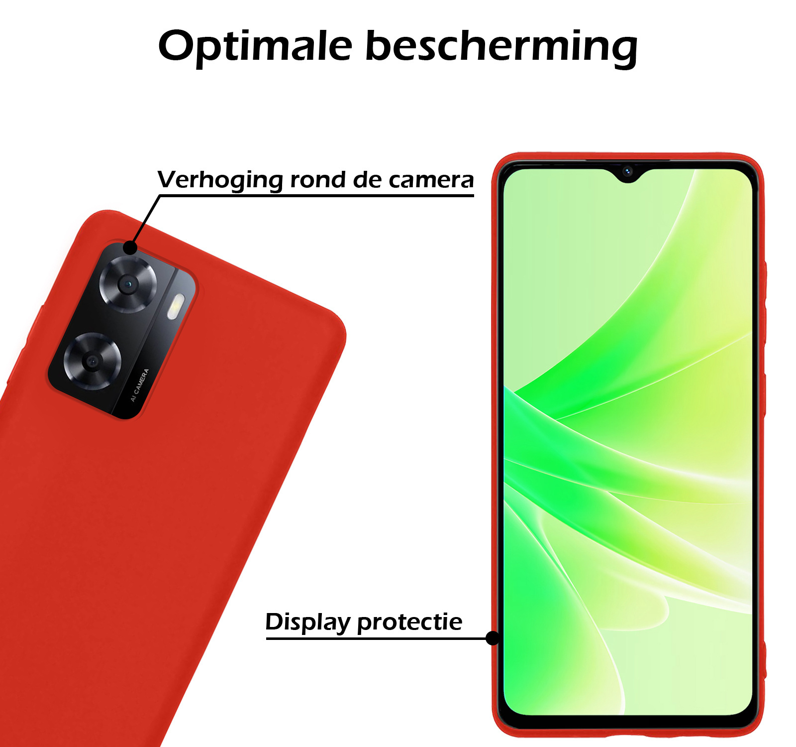 Nomfy Hoesje Geschikt voor OPPO A57s Hoesje Siliconen Cover Case - Hoes Geschikt voor OPPO A57s Hoes Back Case - 2-PACK - Rood