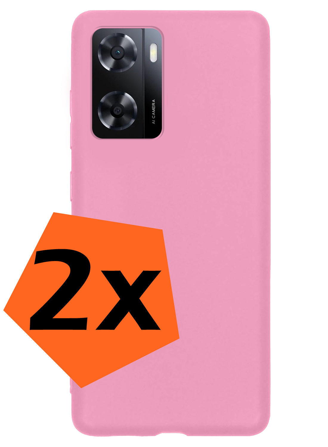 Nomfy OPPO A57s Hoesje Siliconen Case Back Cover - OPPO A57s Hoes Cover Silicone - Licht Roze - 2X