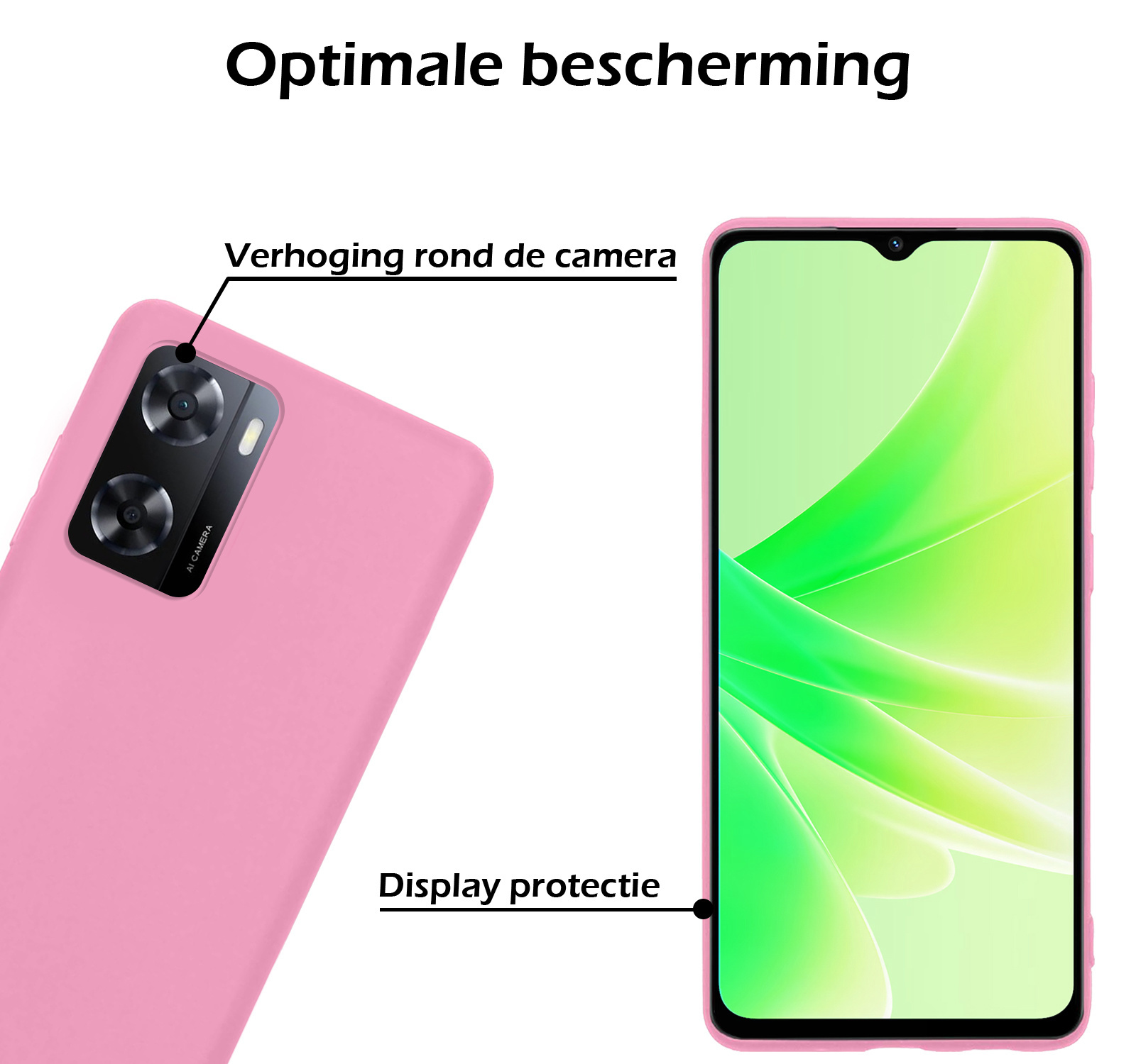 Nomfy Hoesje Geschikt voor OPPO A57s Hoesje Siliconen Cover Case - Hoes Geschikt voor OPPO A57s Hoes Back Case - 2-PACK - Lichtroze