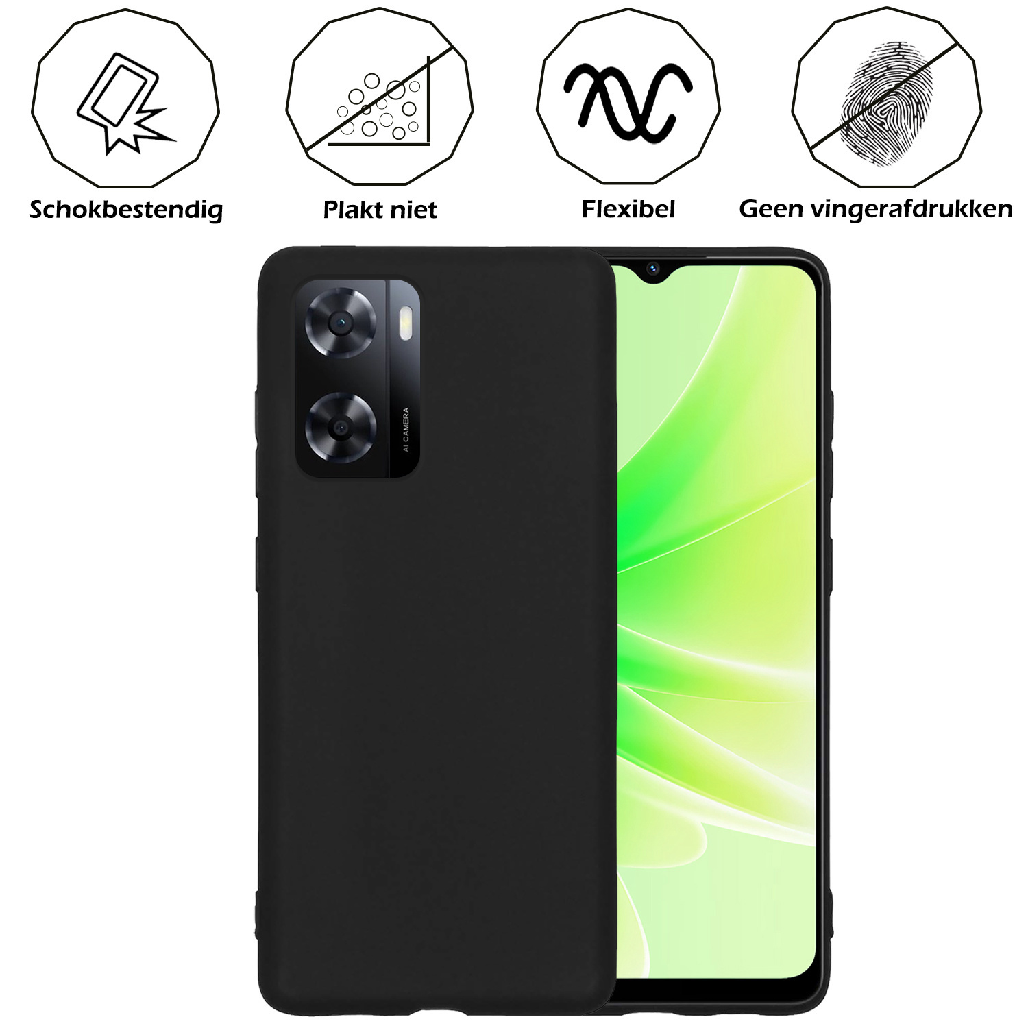 Nomfy Hoesje Geschikt voor OPPO A57s Hoesje Siliconen Cover Case - Hoes Geschikt voor OPPO A57s Hoes Back Case - 2-PACK - Zwart
